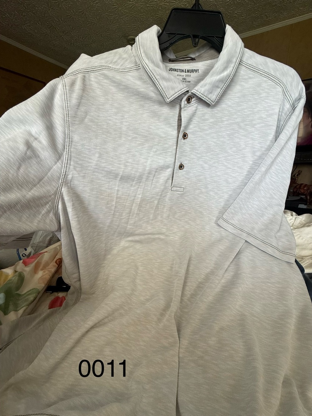 Johnston & Murphy Men's Heather Light Gray Polo 0011